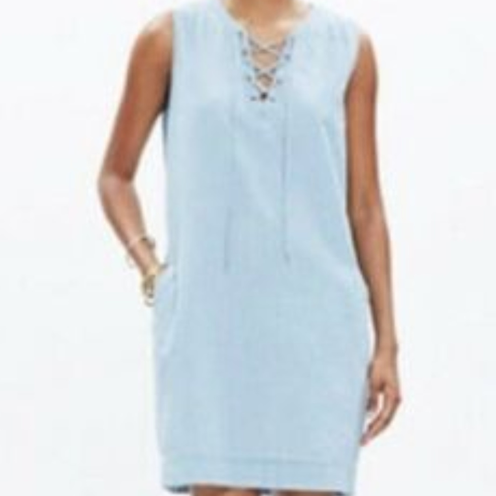 Madewell Chambray Lace-up Shift Dress S Sleeveless - Picture 2 of 7